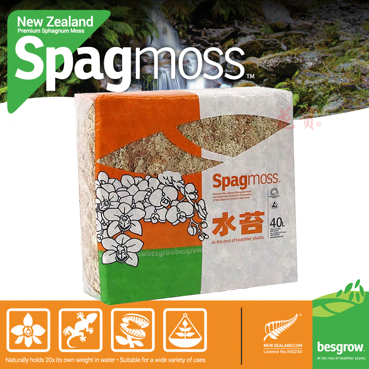 Besgrow - 紐西蘭AA+級蘭花種植用水苔 園藝植料 40L
