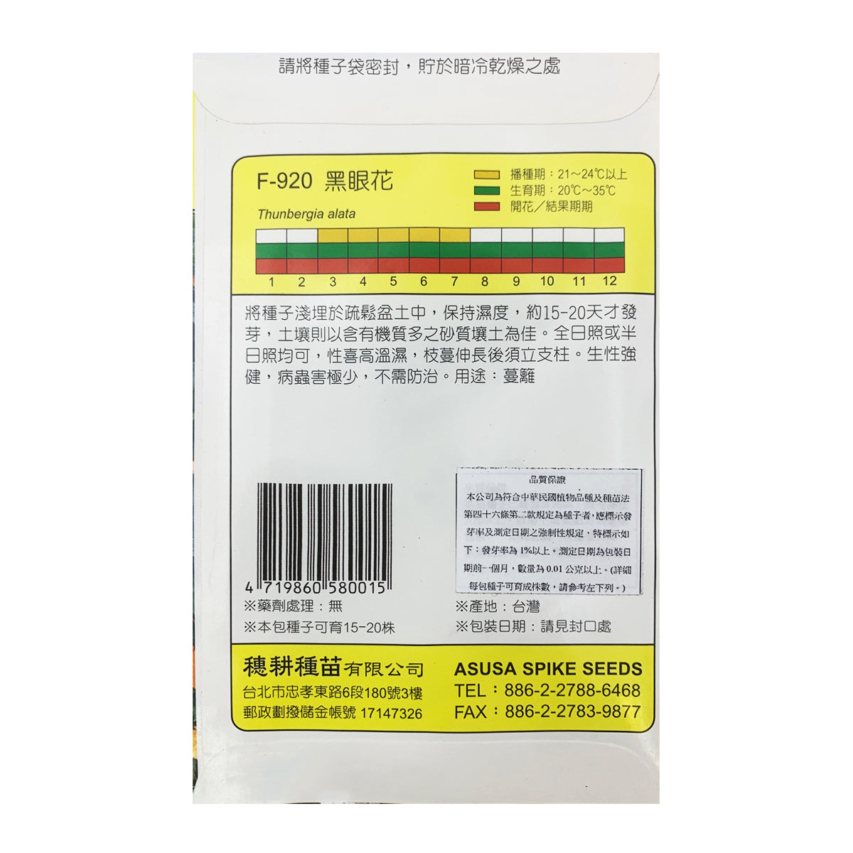 台灣天星牌園藝花卉種子 - 黑眼花 Black-eyed Susan Vine Seeds