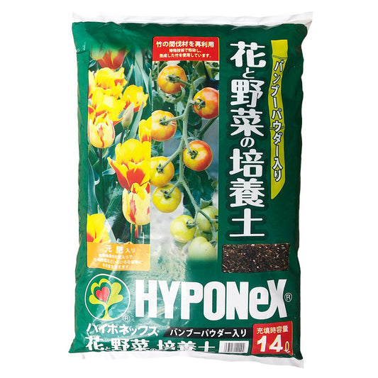 HYPONeX - 花•野菜有機培養泥土(含竹粉混合物) 14L 日本製造 園藝種植花泥 培養土